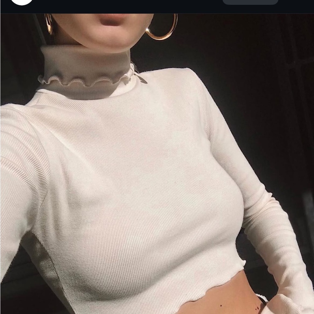 The Line by K Cream Fitted Long Sleeve Crop Top